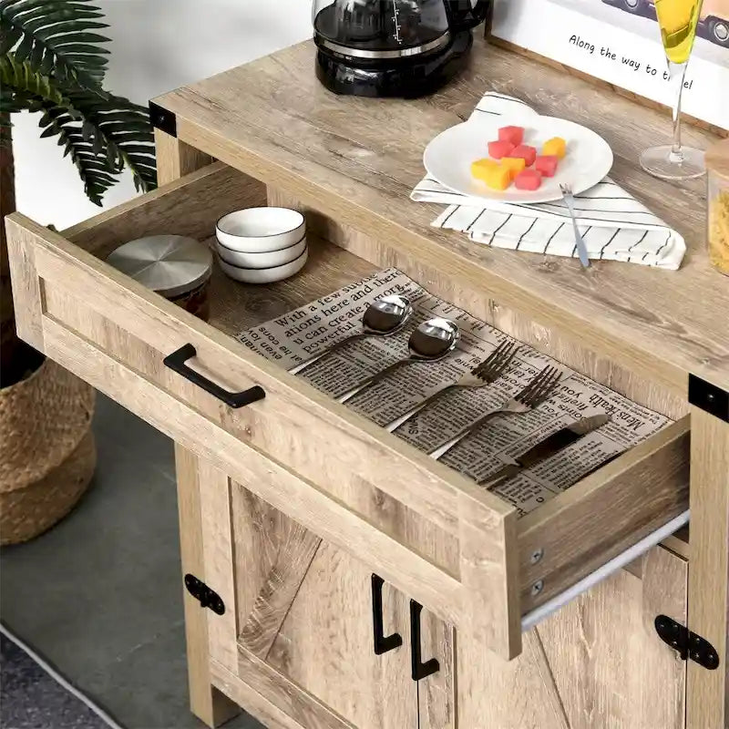 Wooden Buffet Cabinet with Drawer and Adjustable Shelf - N/A