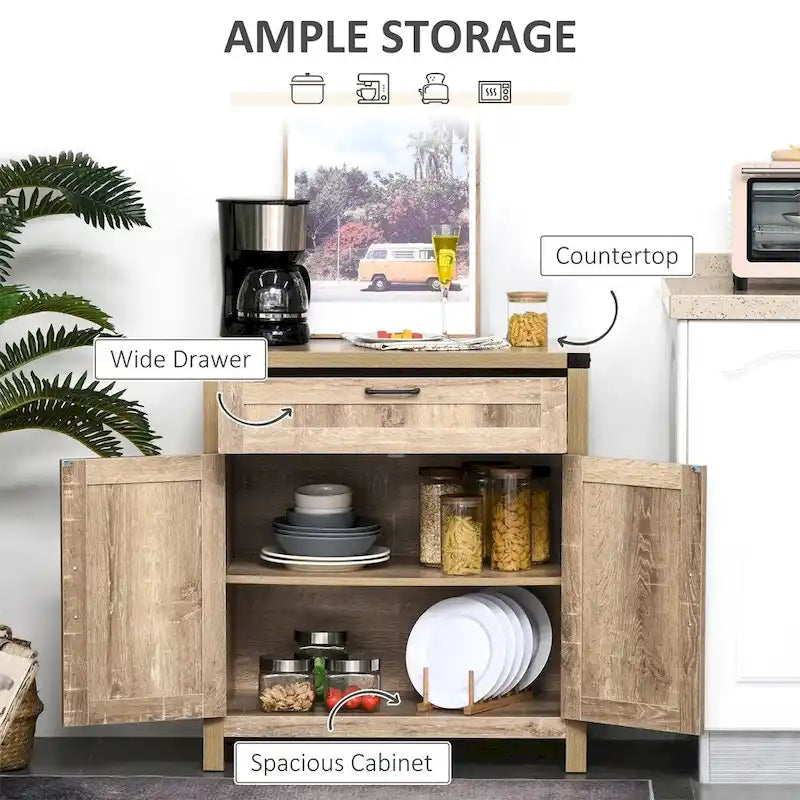 Wooden Buffet Cabinet with Drawer and Adjustable Shelf - N/A