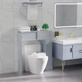 Over-the-Toilet Bathroom Cabinet with 4 Open Cubbies, Sliding Door & Adjustable Shelf, Gray
