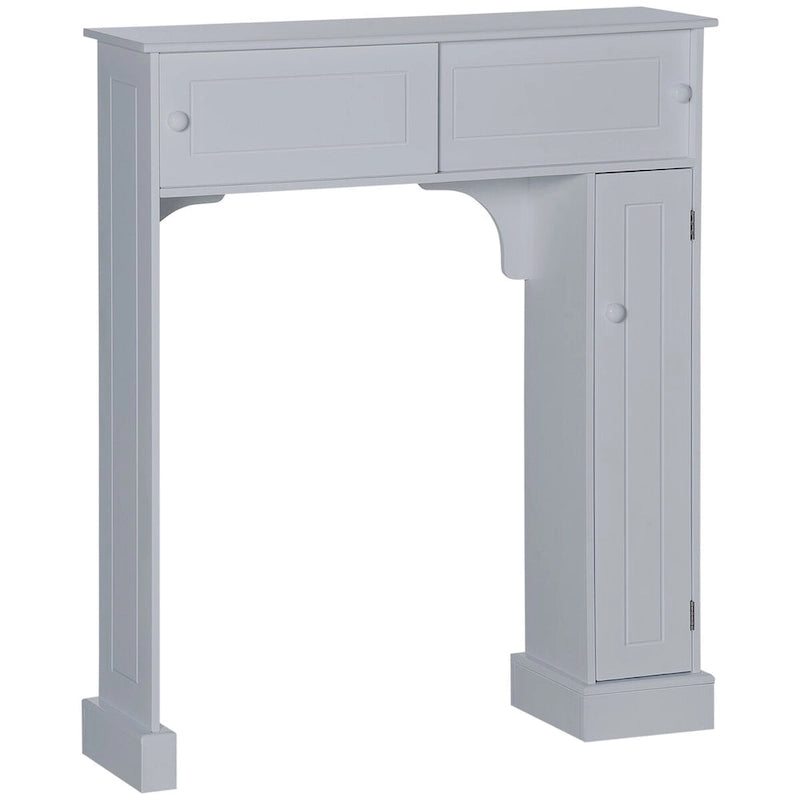 Over-the-Toilet Bathroom Cabinet with 4 Open Cubbies, Sliding Door & Adjustable Shelf, Gray