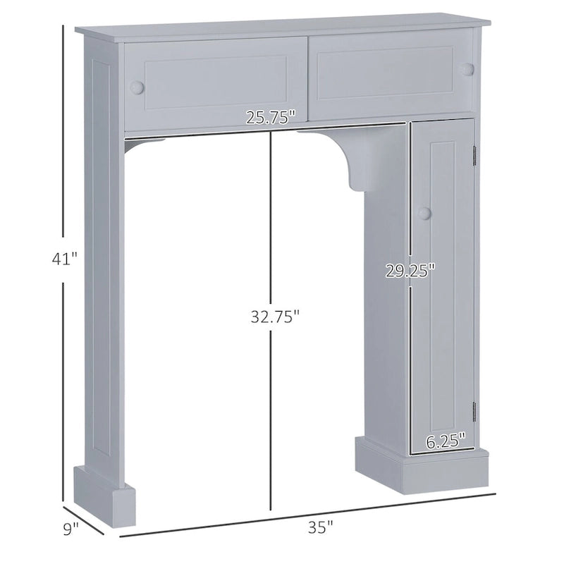 Over-the-Toilet Bathroom Cabinet with 4 Open Cubbies, Sliding Door & Adjustable Shelf, Gray