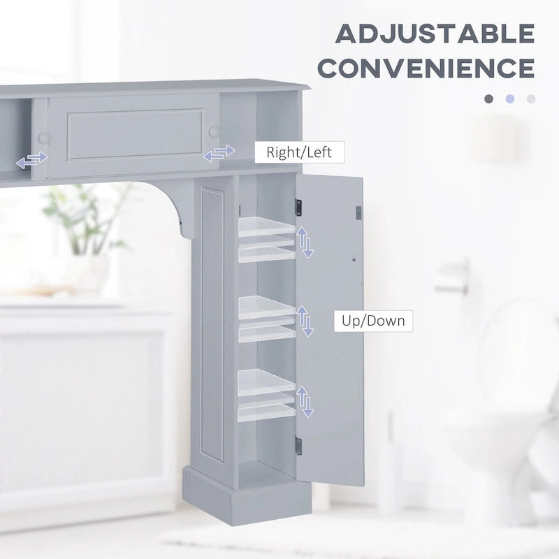 Over-the-Toilet Bathroom Cabinet with 4 Open Cubbies, Sliding Door & Adjustable Shelf, Gray