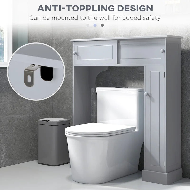 Over-the-Toilet Bathroom Cabinet with 4 Open Cubbies, Sliding Door & Adjustable Shelf, Gray