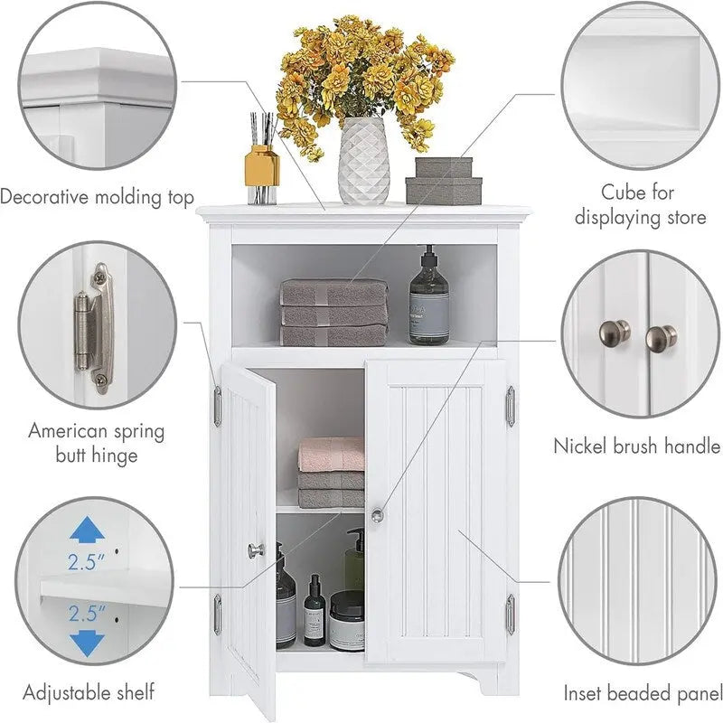 Bathroom Corner Storage Cabinet with Adjustable Shelves & Brushed Nickel Handle
