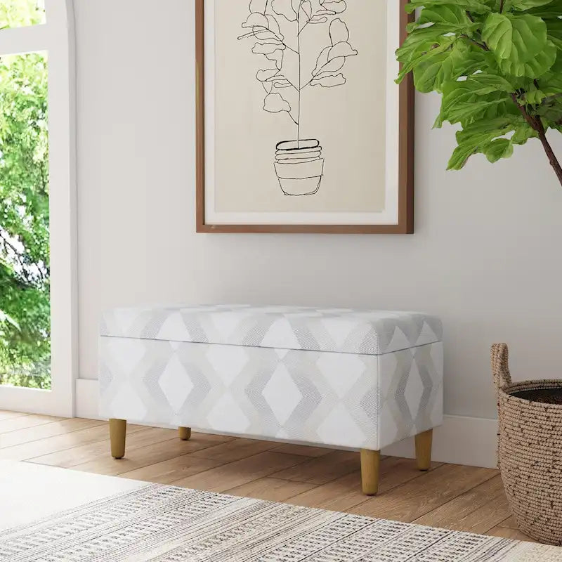 Modern Storage Bench Ottoman with Soft-Close Lid & Wood Legs, Chevron Fabric, 36x16x17.5"