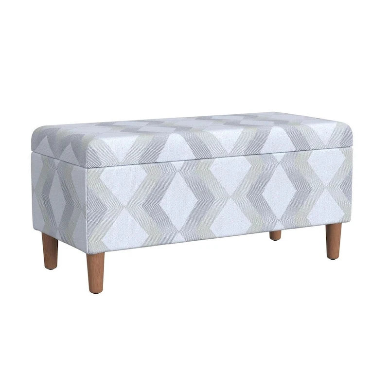 Modern Storage Bench Ottoman with Soft-Close Lid & Wood Legs, Chevron Fabric, 36x16x17.5"