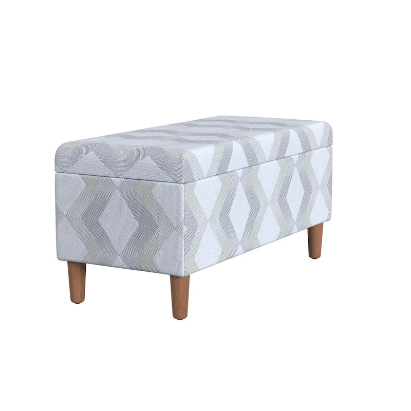 Modern Storage Bench Ottoman with Soft-Close Lid & Wood Legs, Chevron Fabric, 36x16x17.5"