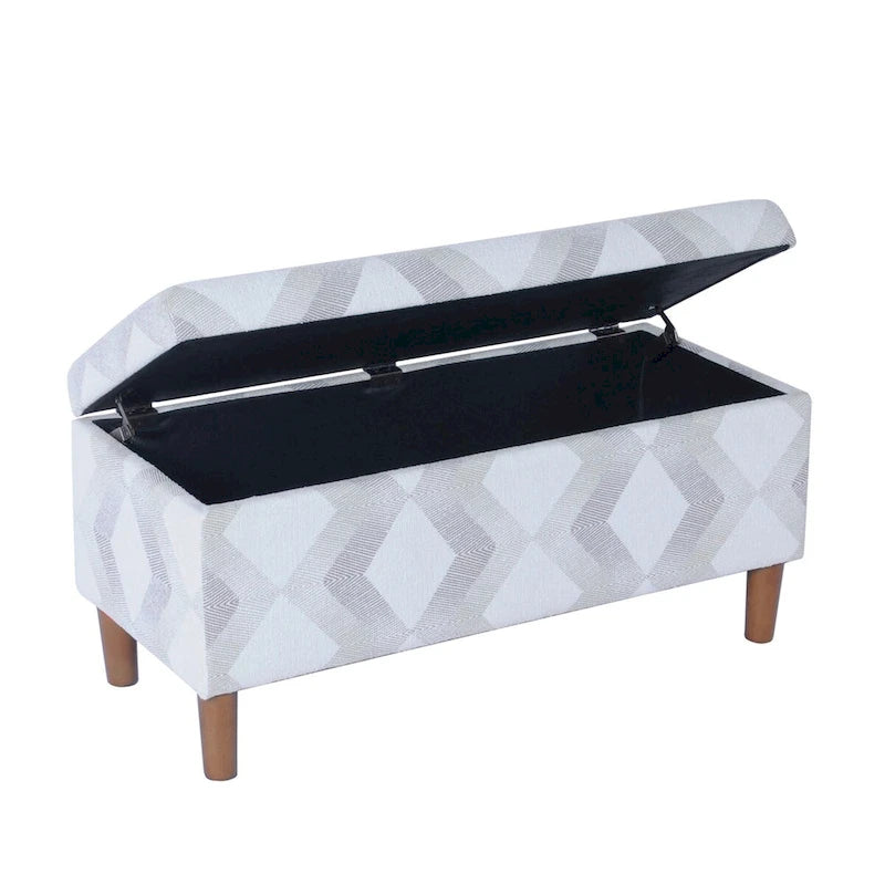 Modern Storage Bench Ottoman with Soft-Close Lid & Wood Legs, Chevron Fabric, 36x16x17.5"