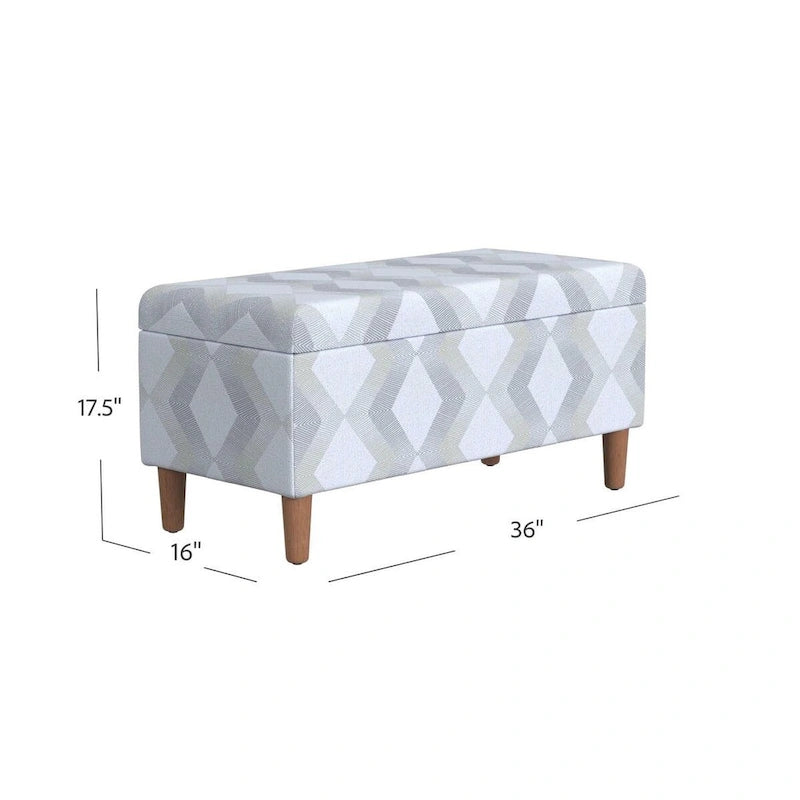 Modern Storage Bench Ottoman with Soft-Close Lid & Wood Legs, Chevron Fabric, 36x16x17.5"