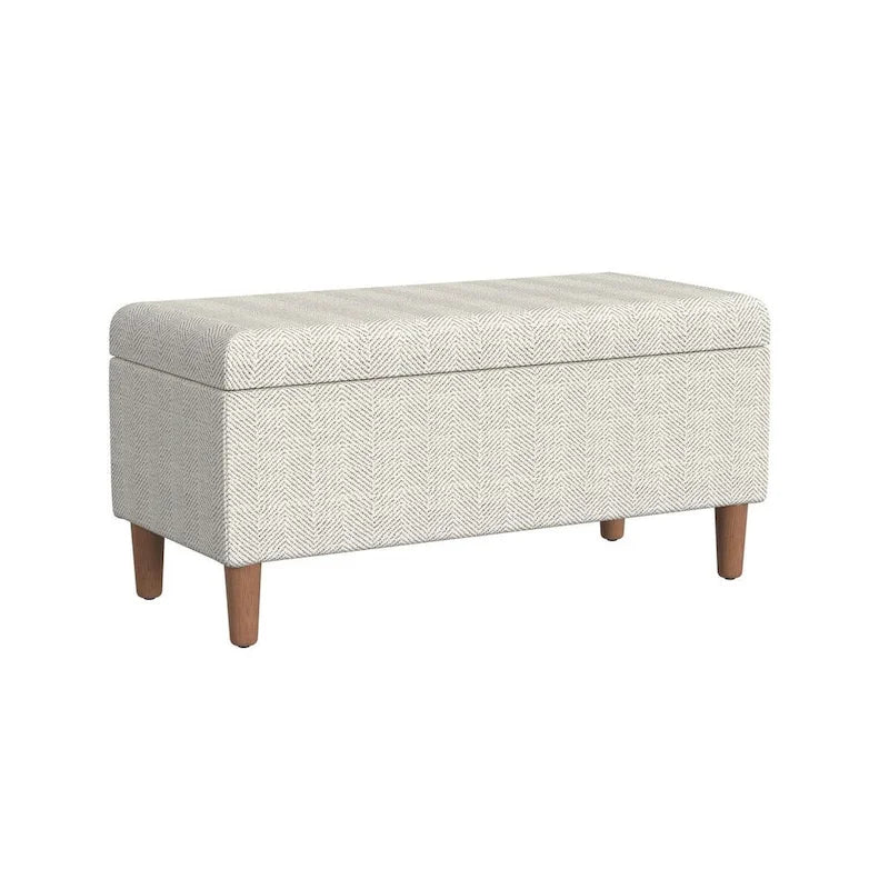 Modern Storage Bench Ottoman with Soft-Close Lid & Wood Legs, Chevron Fabric, 36x16x17.5"
