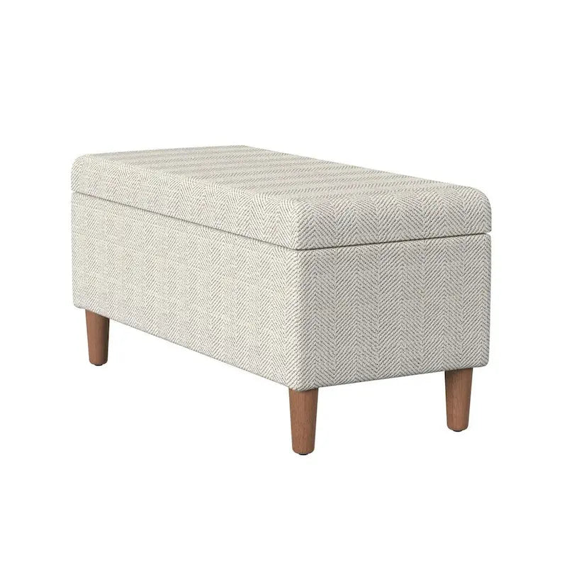 Modern Storage Bench Ottoman with Soft-Close Lid & Wood Legs, Chevron Fabric, 36x16x17.5"