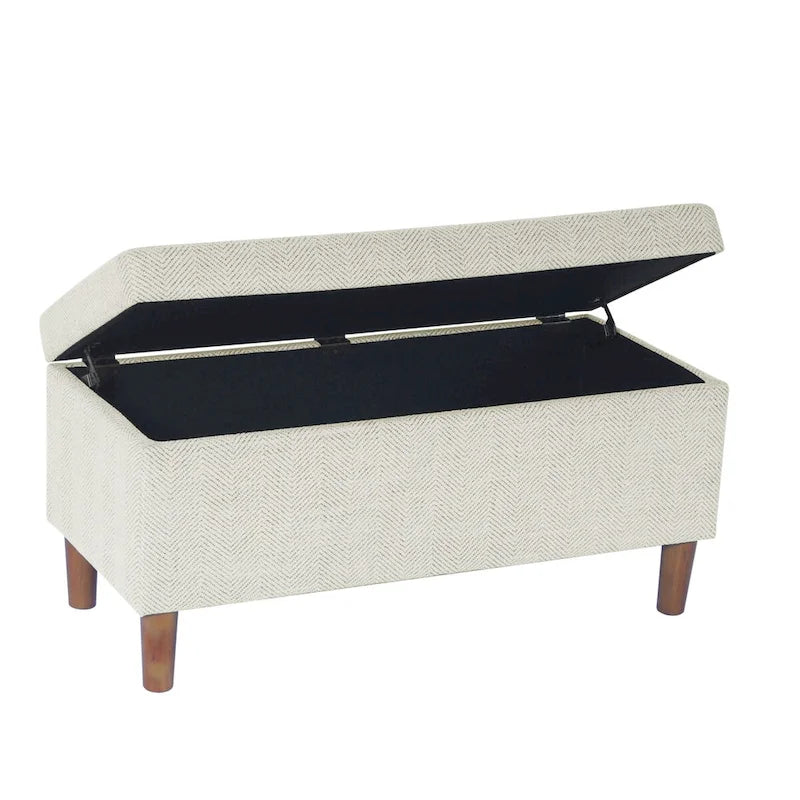 Modern Storage Bench Ottoman with Soft-Close Lid & Wood Legs, Chevron Fabric, 36x16x17.5"
