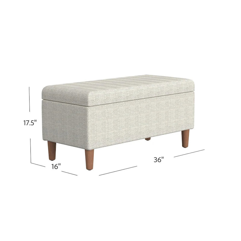 Modern Storage Bench Ottoman with Soft-Close Lid & Wood Legs, Chevron Fabric, 36x16x17.5"