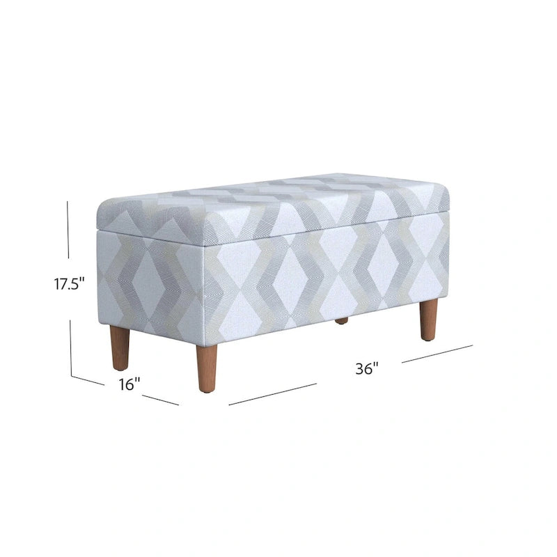 Modern Storage Bench Ottoman with Soft-Close Lid & Wood Legs, Chevron Fabric, 36x16x17.5"