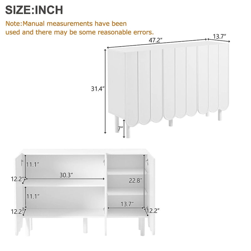 Wave Doors Shoe Cabinet with Adjustable Shelves and 5 Solid Wood Legs