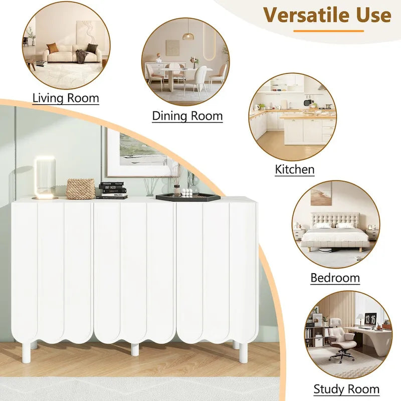 Wave Doors Shoe Cabinet with Adjustable Shelves and 5 Solid Wood Legs
