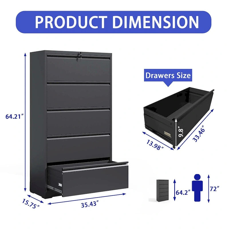 5 Drawer Metal Lateral File Cabinet,Filing Cabinet with Lock,Lockable File Cabinet for Home Office,Locking Metal File Cabinet