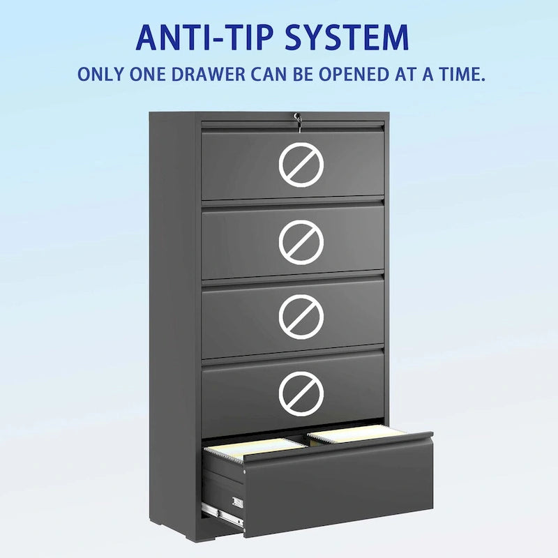 5 Drawer Metal Lateral File Cabinet,Filing Cabinet with Lock,Lockable File Cabinet for Home Office,Locking Metal File Cabinet