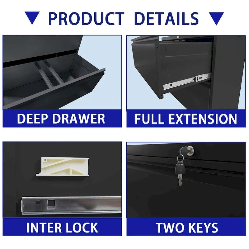 5 Drawer Metal Lateral File Cabinet,Filing Cabinet with Lock,Lockable File Cabinet for Home Office,Locking Metal File Cabinet
